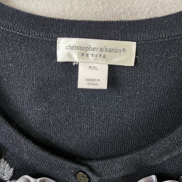 Christopher & Banks Petites Cardigan Floral Appliqué P/XL Beaded Sweater Black - Picture 7 of 9